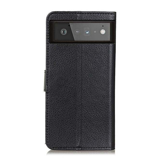Google Pixel 6 Handy Hülle - Litchi Leder Bookcover Series - schwarz