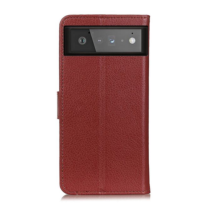 Google Pixel 6 Handy Hülle - Litchi Leder Bookcover Series - braun