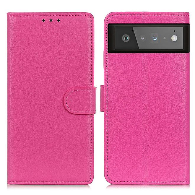 Google Pixel 6 Handy Hülle - Litchi Leder Bookcover Series - rosa