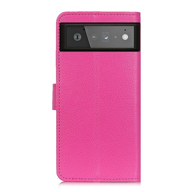 Google Pixel 6 Handy Hülle - Litchi Leder Bookcover Series - rosa