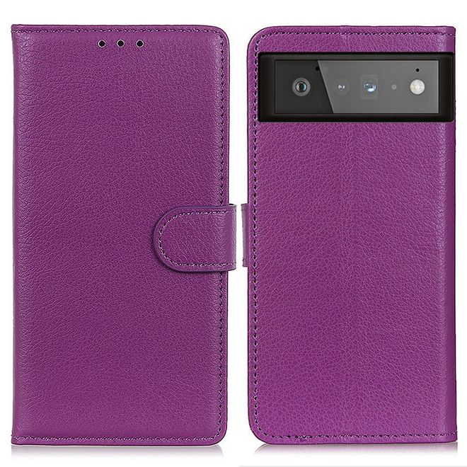 Google Pixel 6 Handy Hülle - Litchi Leder Bookcover Series - purpur