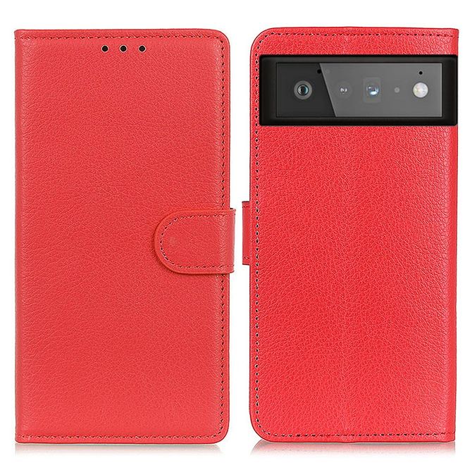Google Pixel 6 Handy Hülle - Litchi Leder Bookcover Series - rot