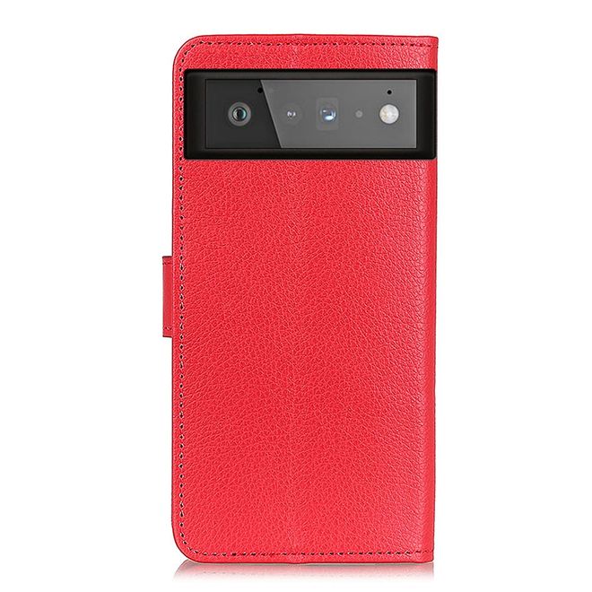 Google Pixel 6 Handy Hülle - Litchi Leder Bookcover Series - rot