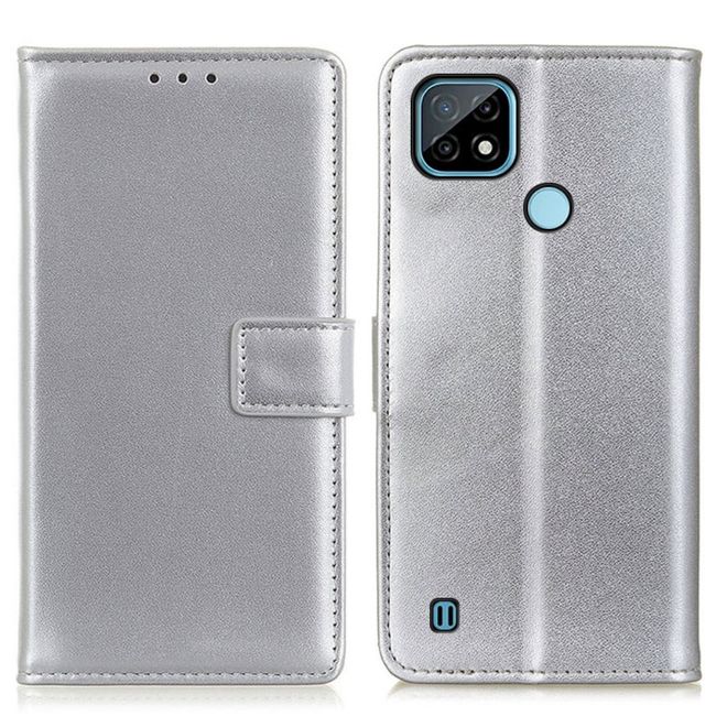 Realme C21 Handy Hülle - Classic II Leder Bookcover Series - silber