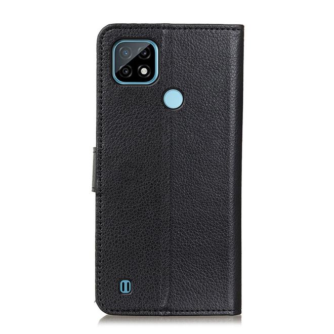 Realme C21 Handy Hülle - Litchi Leder Bookcover Series - schwarz