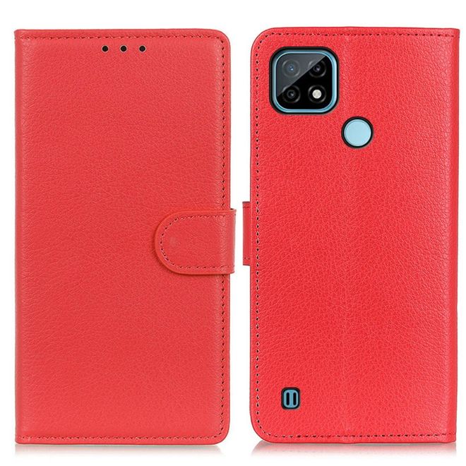 Realme C21 Handy Hülle - Litchi Leder Bookcover Series - rot