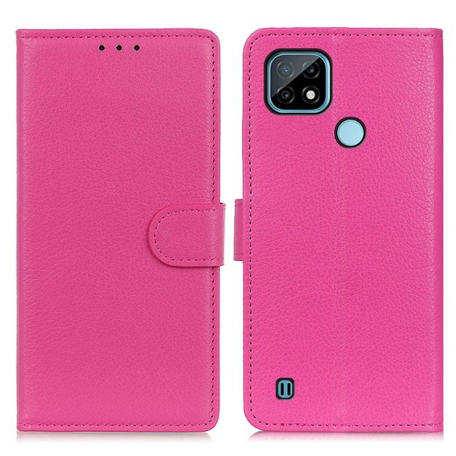 Realme C21 Handy Hülle - Litchi Leder Bookcover Series - rosa