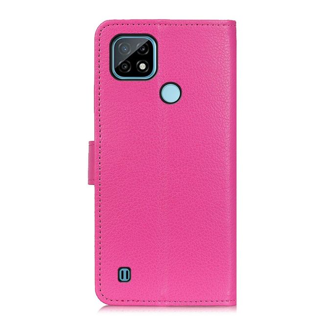 Realme C21 Handy Hülle - Litchi Leder Bookcover Series - rosa