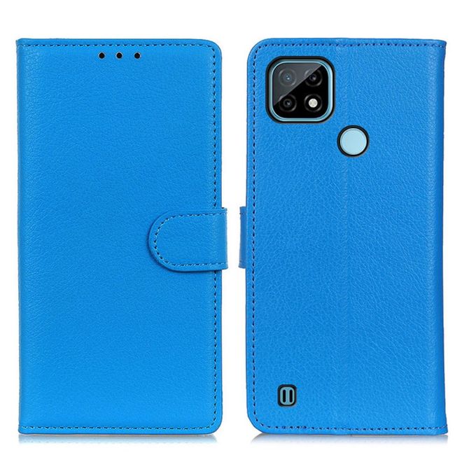 Realme C21 Handy Hülle - Litchi Leder Bookcover Series - blau