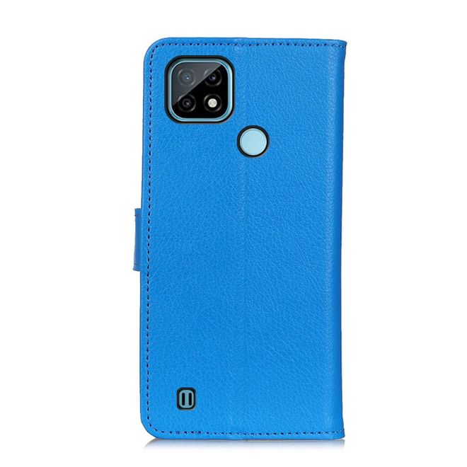 Realme C21 Handy Hülle - Litchi Leder Bookcover Series - blau