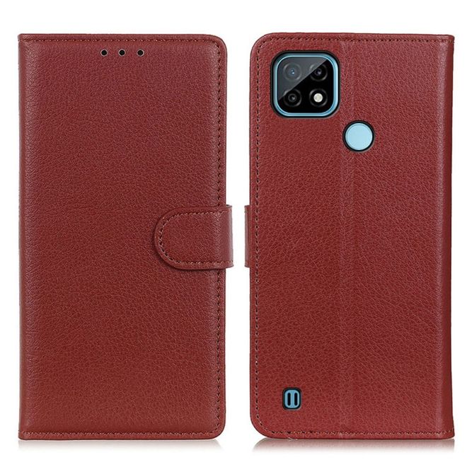 Realme C21 Handy Hülle - Litchi Leder Bookcover Series - braun