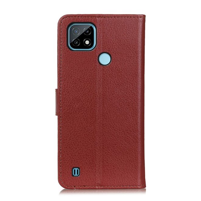 Realme C21 Handy Hülle - Litchi Leder Bookcover Series - braun