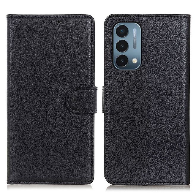 OnePlus Nord N200 5G Handy Hülle - Litchi Leder Bookcover Series - schwarz