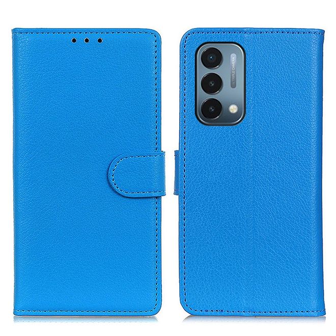 OnePlus Nord N200 5G Handy Hülle - Litchi Leder Bookcover Series - blau