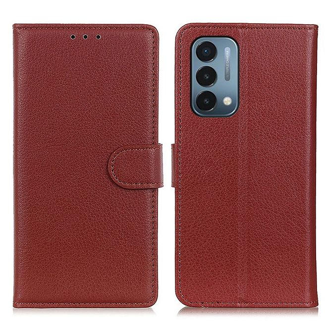 OnePlus Nord N200 5G Handy Hülle - Litchi Leder Bookcover Series - braun