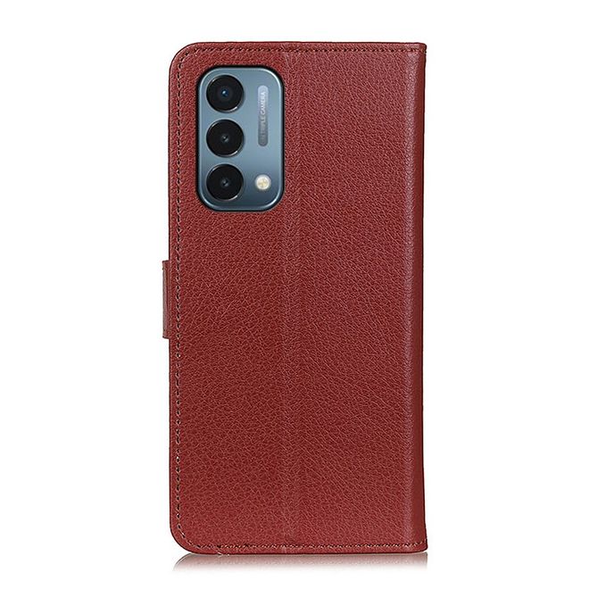 OnePlus Nord N200 5G Handy Hülle - Litchi Leder Bookcover Series - braun