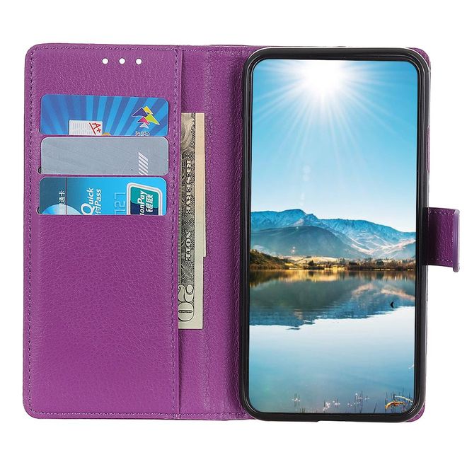 OnePlus Nord N200 5G Handy Hülle - Litchi Leder Bookcover Series - purpur