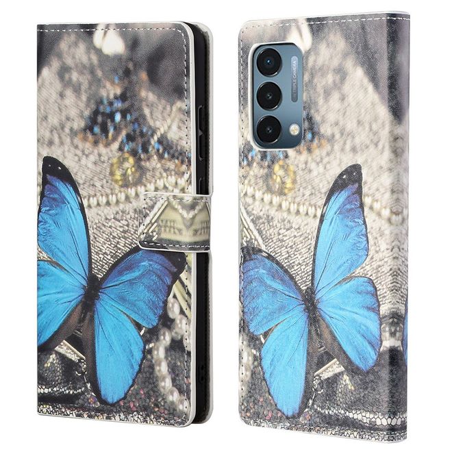 OnePlus Nord N200 5G Handy Hülle - Leder Bookcover Image Series - blauer Schmetterling