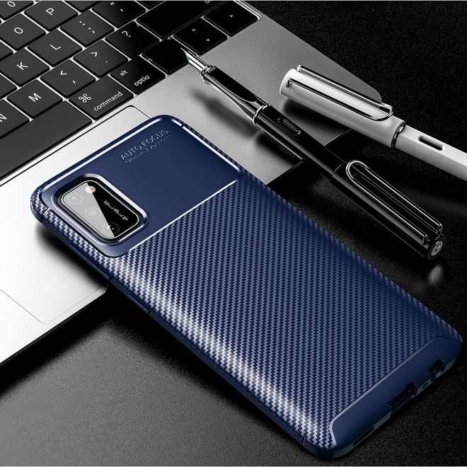 Samsung Galaxy A02s Handyhülle - Carbon Fiber TPU Softcase Series - blau