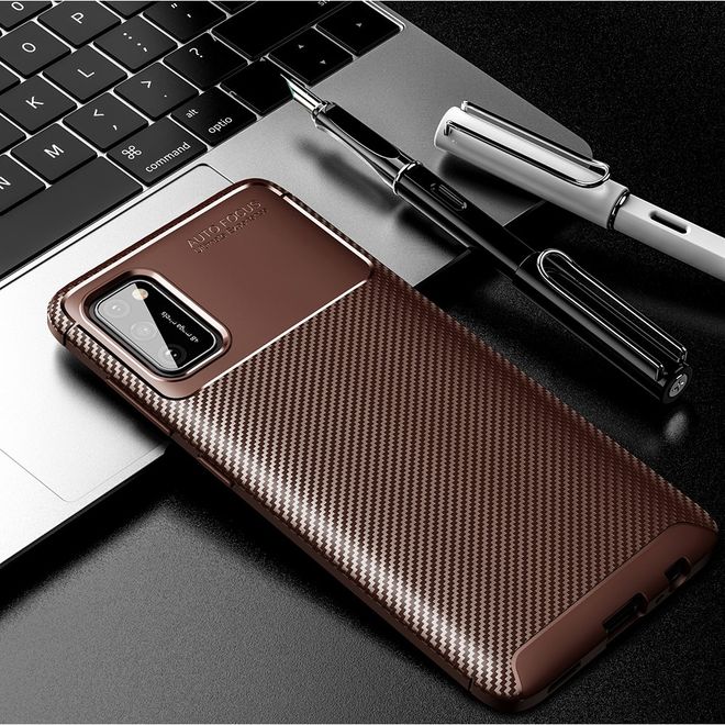 Samsung Galaxy A02s Handyhülle - Carbon Fiber TPU Softcase Series - braun