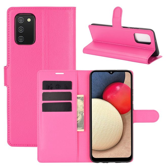 Samsung Galaxy A02s Handy Hülle - Litchi Leder Bookcover Series - rosa