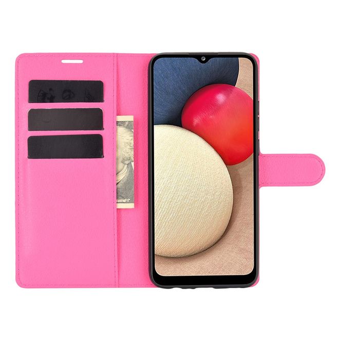 Samsung Galaxy A02s Handy Hülle - Litchi Leder Bookcover Series - rosa