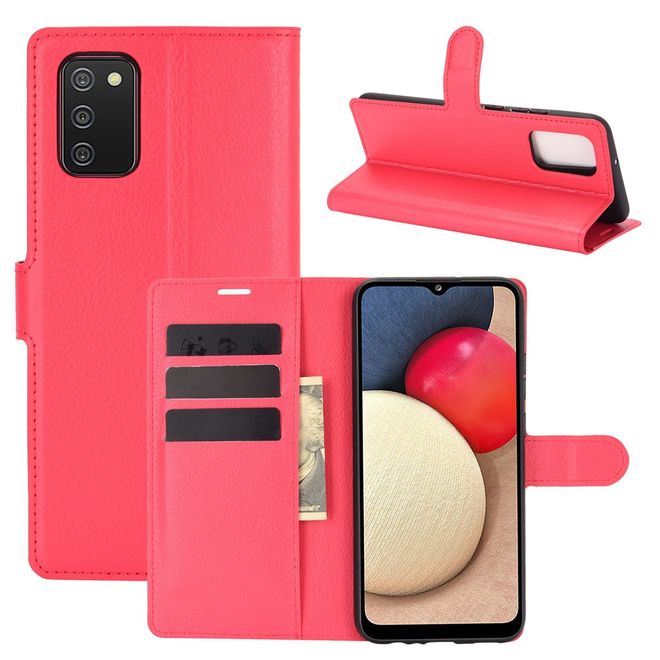 Samsung Galaxy A02s Handy Hülle - Litchi Leder Bookcover Series - rot