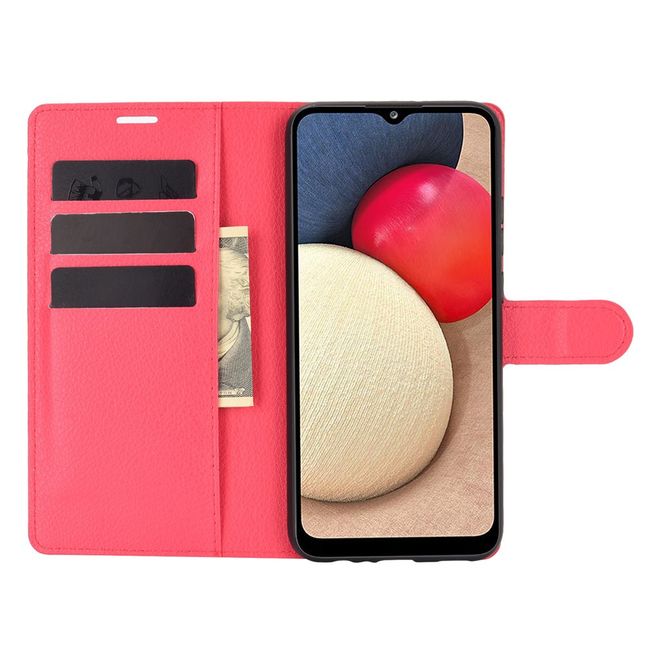 Samsung Galaxy A02s Handy Hülle - Litchi Leder Bookcover Series - rot