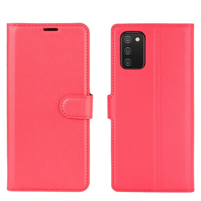 Samsung Galaxy A02s Handy Hülle - Litchi Leder Bookcover Series - rot