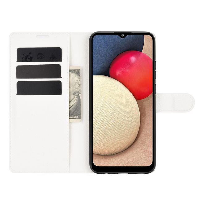 Samsung Galaxy A02s Handy Hülle - Litchi Leder Bookcover Series - weiss
