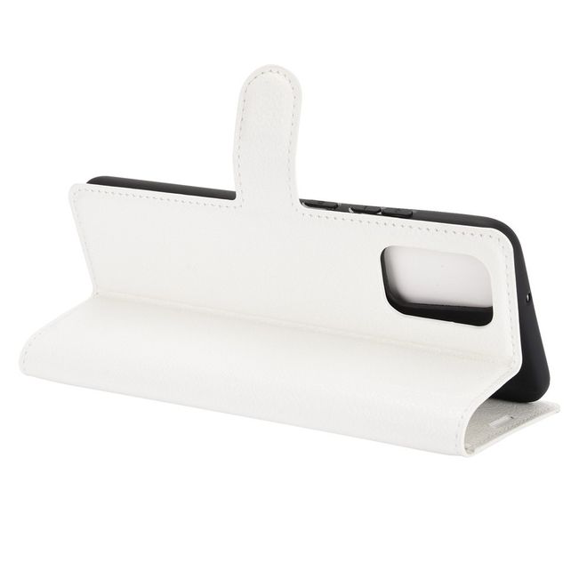 Samsung Galaxy A02s Handy Hülle - Litchi Leder Bookcover Series - weiss