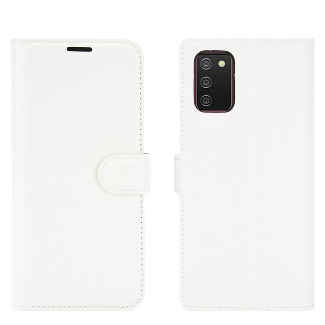 Samsung Galaxy A02s Handy Hülle - Litchi Leder Bookcover Series - weiss