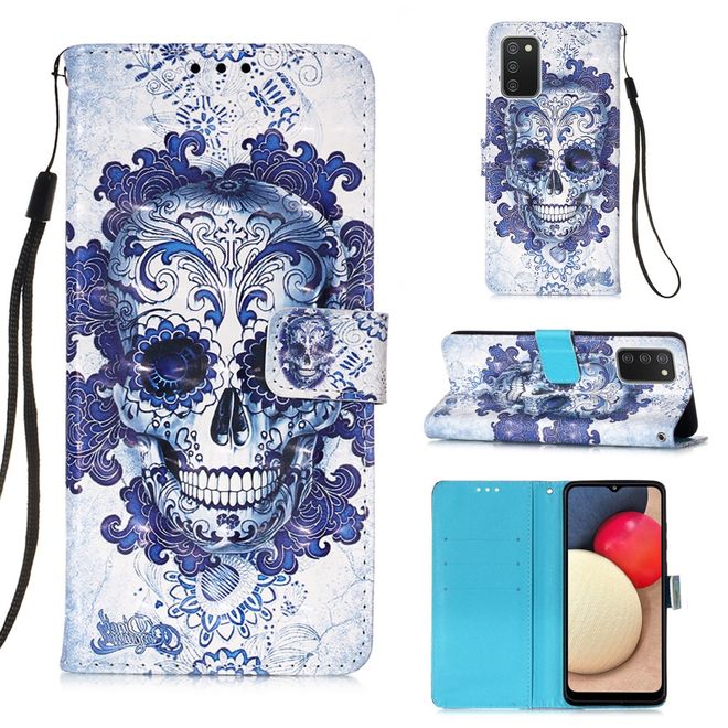 Samsung Galaxy A02s Handy Hülle - Leder Bookcover Image Series - Totenkopf