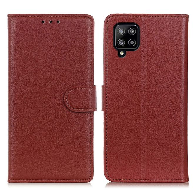 Samsung Galaxy A22 4G Handy Hülle - Litchi Leder Bookcover Series - braun