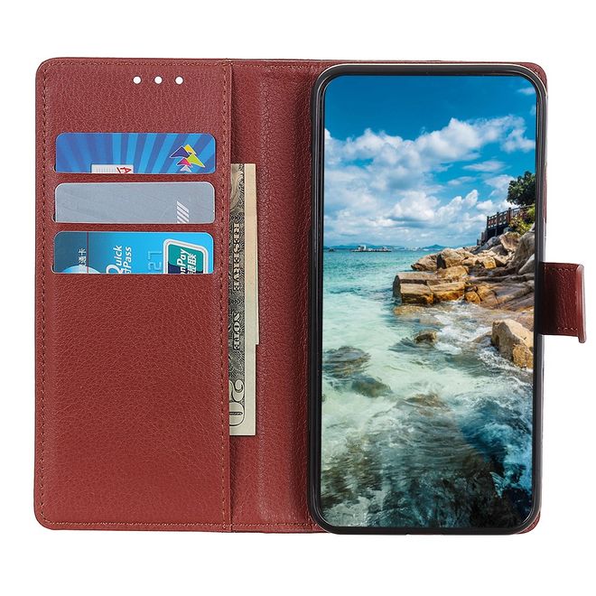 Samsung Galaxy A22 4G Handy Hülle - Litchi Leder Bookcover Series - braun