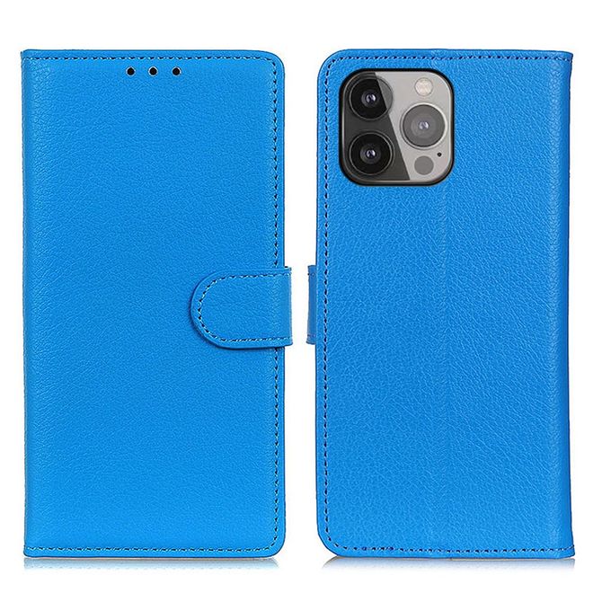 Étui pour iPhone 13 Pro Max - Collection Litchi Leather Bookcover - Bleu