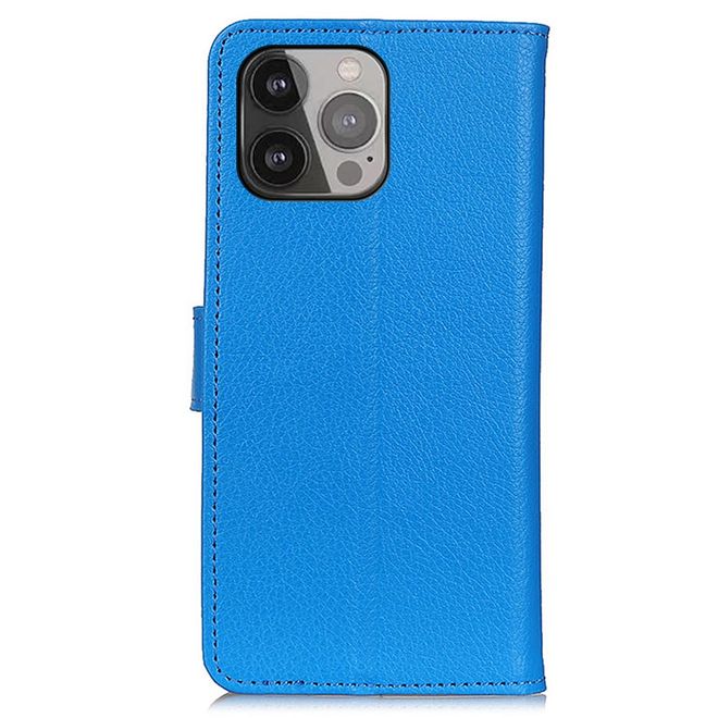 Étui pour iPhone 13 Pro Max - Collection Litchi Leather Bookcover - Bleu