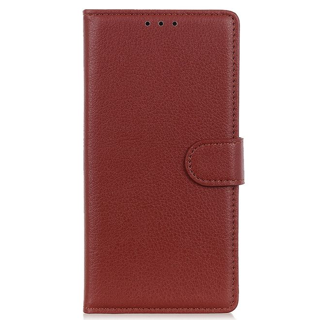 iPhone 13 Pro Max Phone Case - Litchi Leather Bookcover Series - Brown