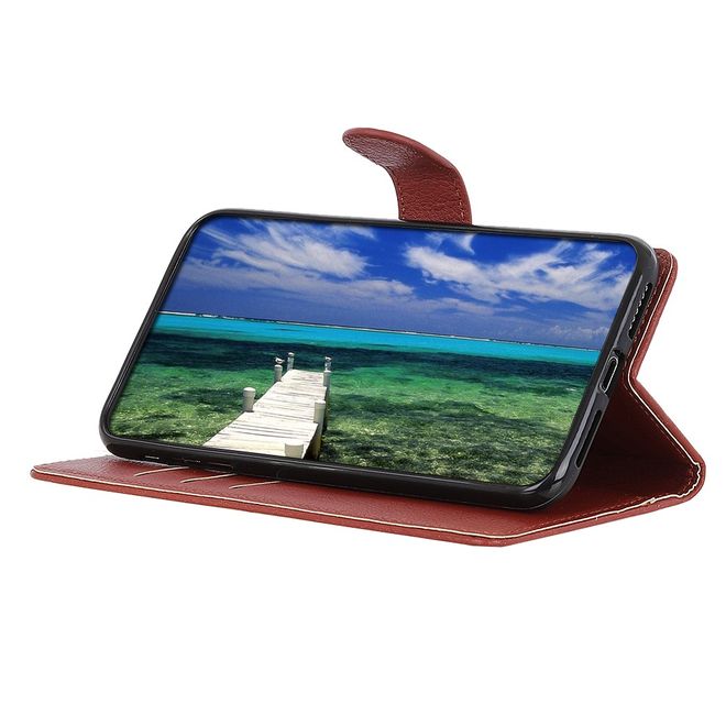 iPhone 13 Pro Max Phone Case - Litchi Leather Bookcover Series - Brown