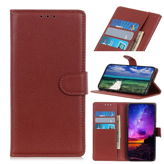 iPhone 13 Pro Max Phone Case - Litchi Leather Bookcover Series - Brown