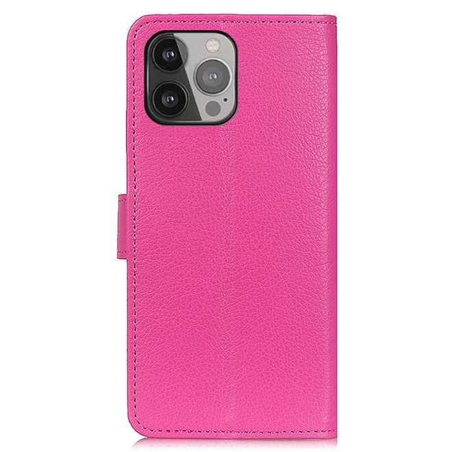 Étui pour iPhone 13 Pro Max - Collection Litchi Leather Bookcover - Rose