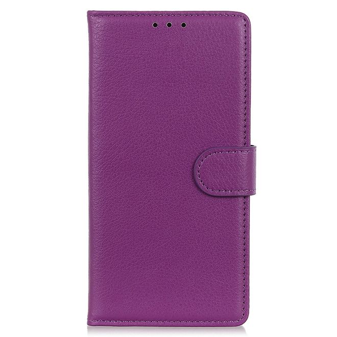iPhone 13 Pro Max Phone Case - Litchi Leather Bookcover Series - Purple