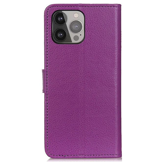 iPhone 13 Pro Max Phone Case - Litchi Leather Bookcover Series - Purple