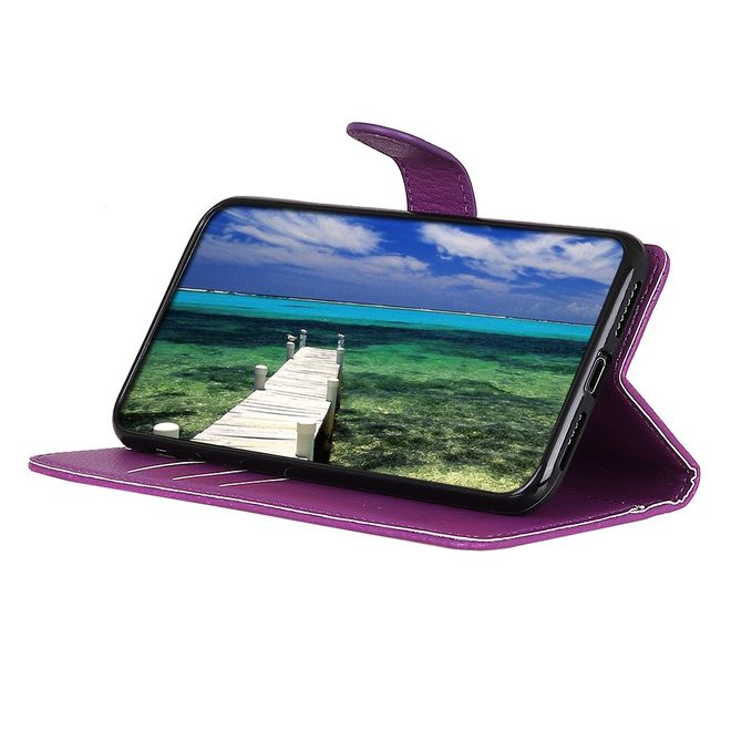 iPhone 13 Pro Max Phone Case - Litchi Leather Bookcover Series - Purple