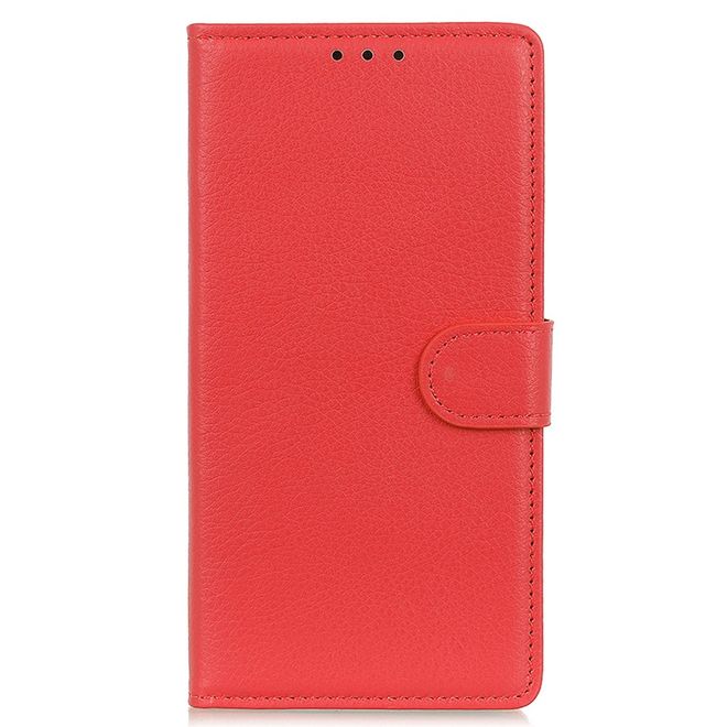 iPhone 13 Pro Max Phone Case - Litchi Leather Bookcover Series - Red
