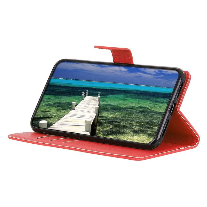 iPhone 13 Pro Max Phone Case - Litchi Leather Bookcover Series - Red