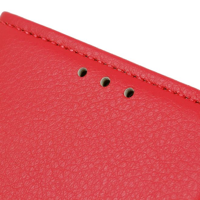 iPhone 13 Pro Max Phone Case - Litchi Leather Bookcover Series - Red