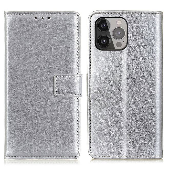 iPhone 13 Pro Max Phone Case - Classic II Leather Bookcover Series - Silver