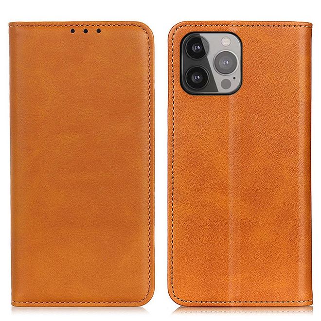iPhone 13 Pro Max Phone Case - Classic V Leather Bookcover Series - Brown