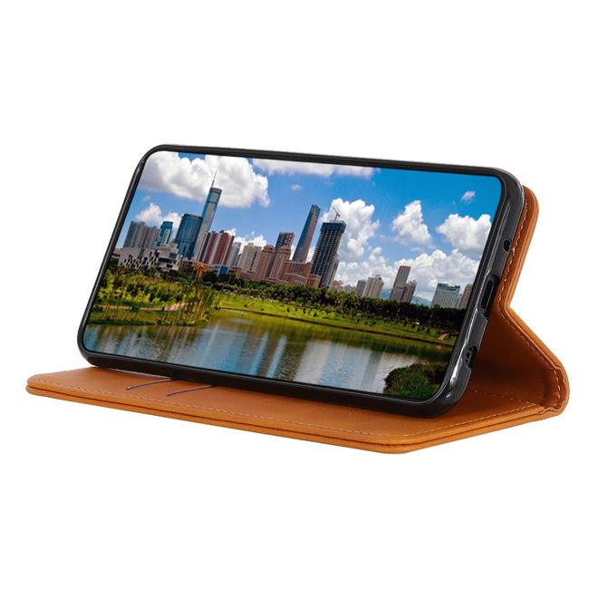iPhone 13 Pro Max Phone Case - Classic V Leather Bookcover Series - Brown